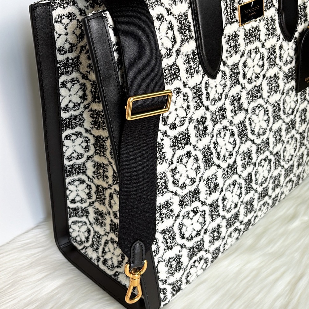NWT Kate Spade Manhattan Spade Flower Monogram Tweed Large Tote Purse - Picture 8 of 12